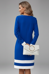Round Neck Long Sleeve Contrast Trim Midi Dress 4