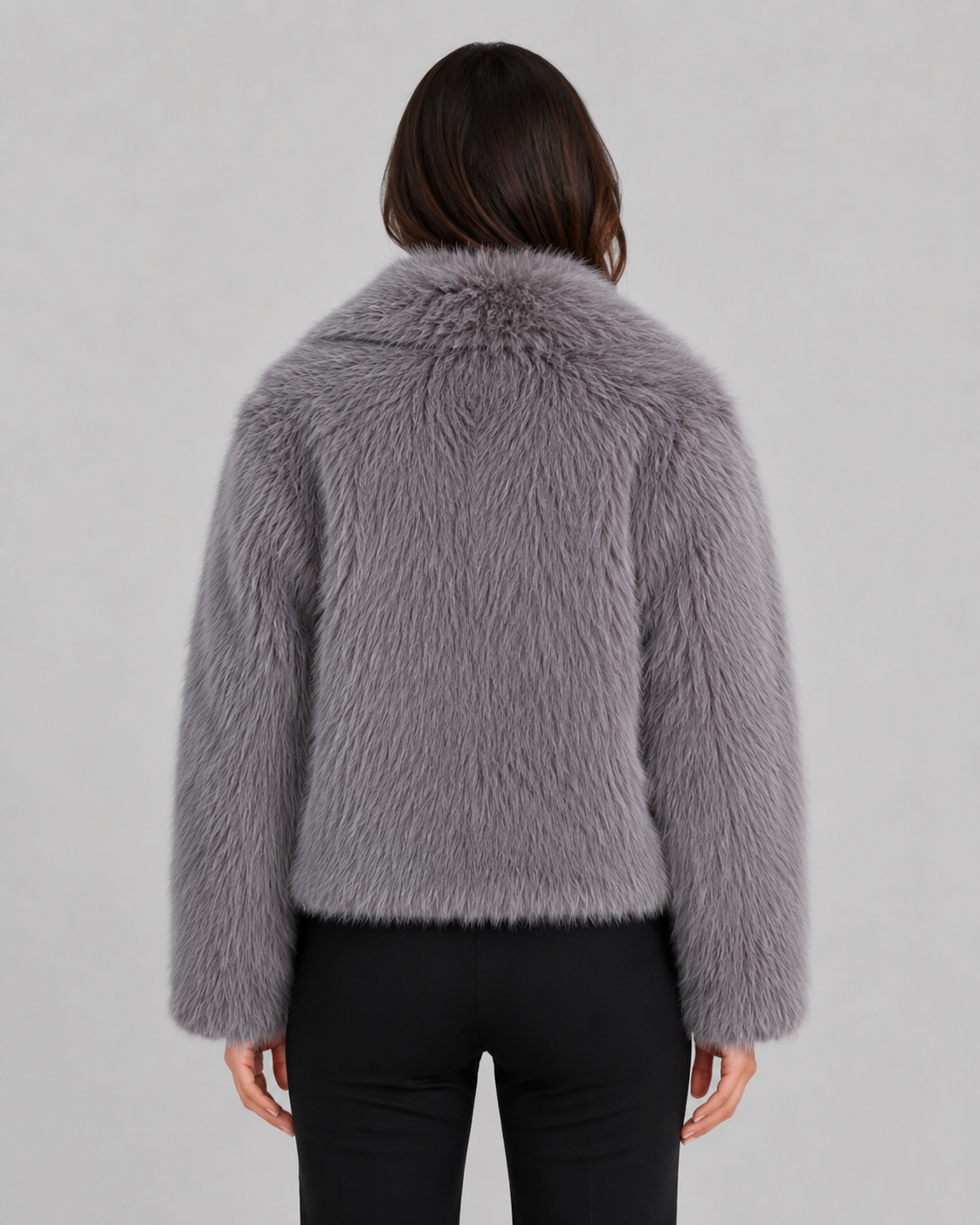 Wide Collar Cropped Faux Fur Jacket