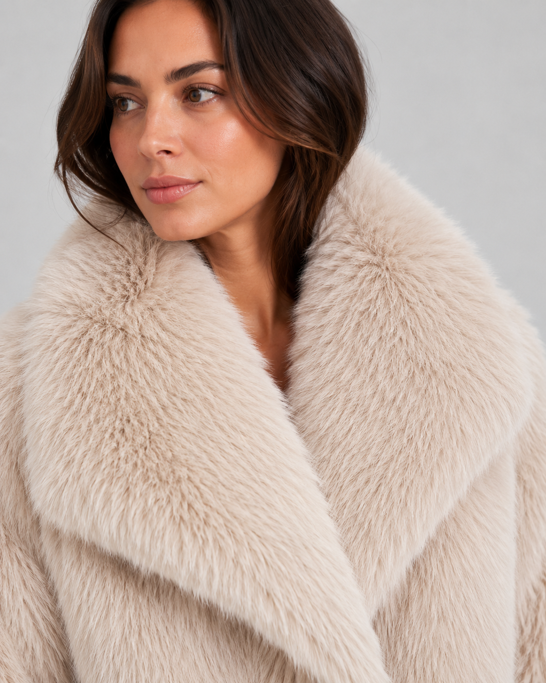 Wide Collar Cropped Faux Fur Jacket