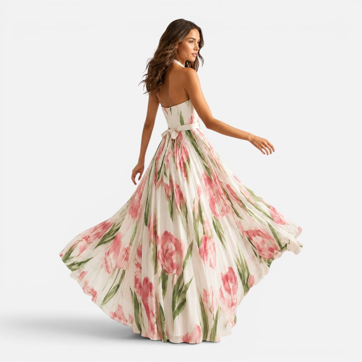 Women's Floral Halter Maxi Dress Sleeveless Summer Dress