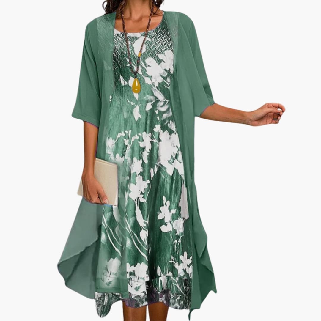 Floral Midi Dress and Chiffon Cardigan Two Piece Set 4