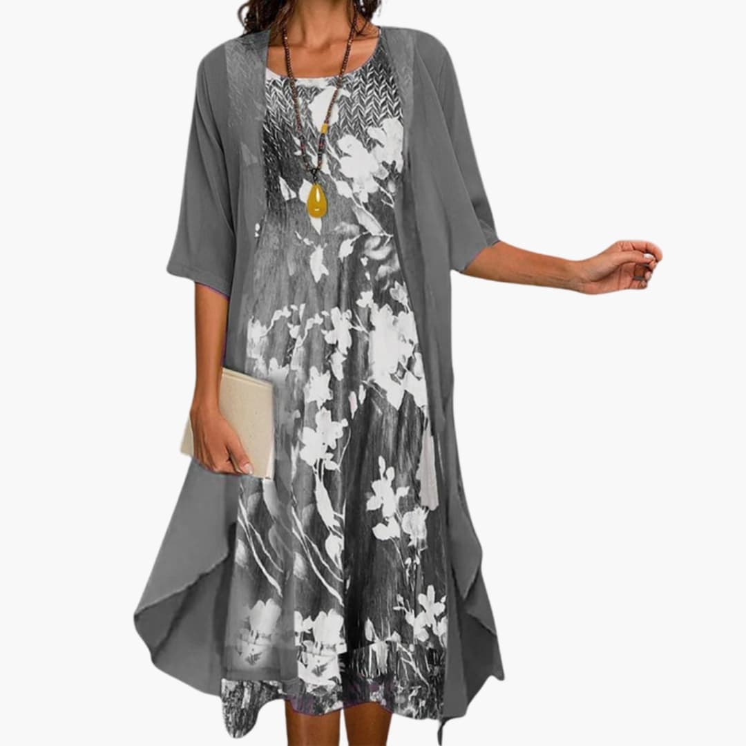 Floral Midi Dress and Chiffon Cardigan Two Piece Set 5