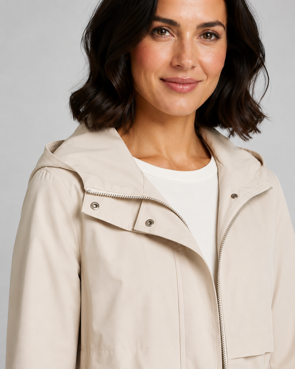 Women’s Hooded Trench Coat – Drawstring Waist Zip Jacket
