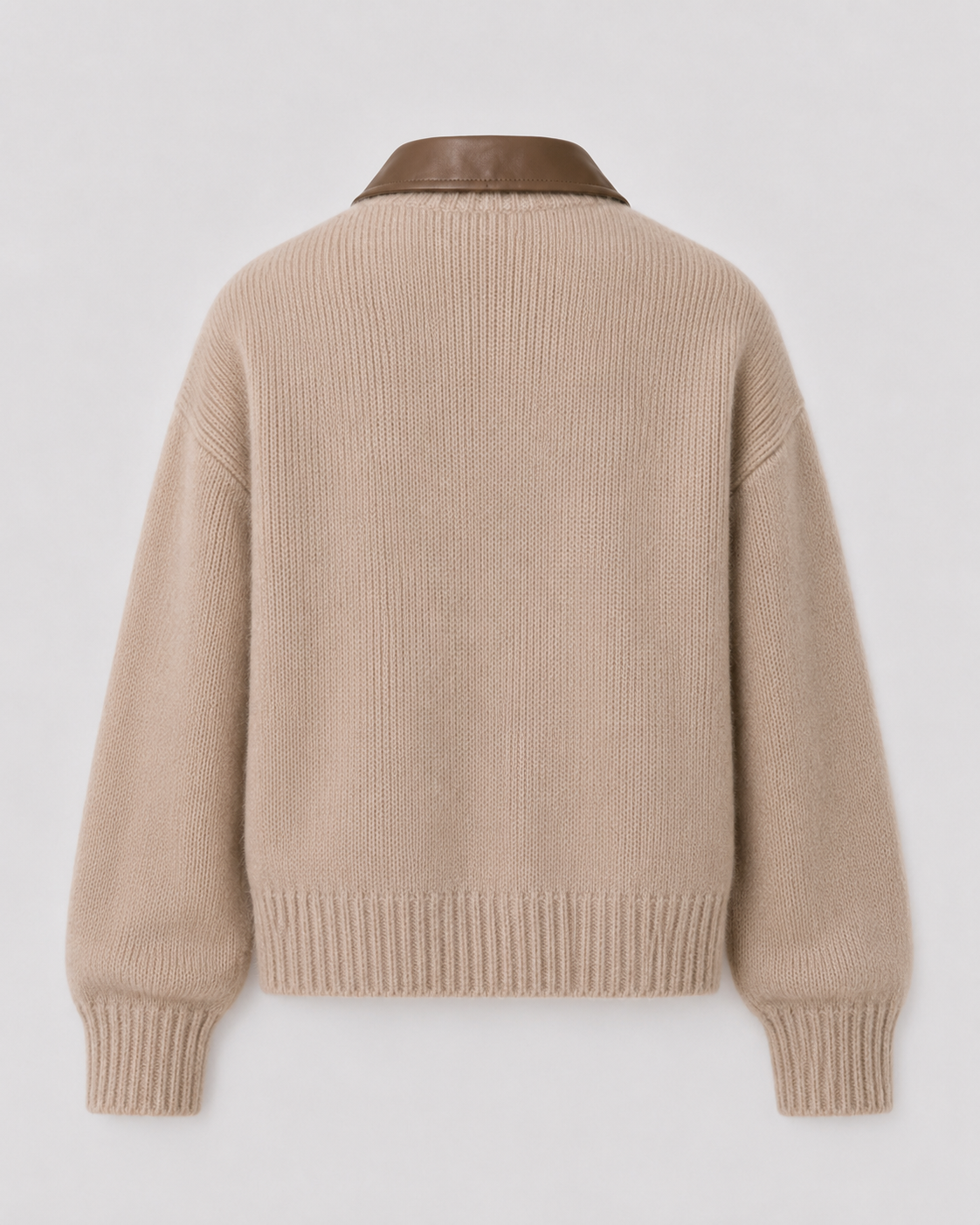 Women’s Knit Zip Cardigan with Leather Collar