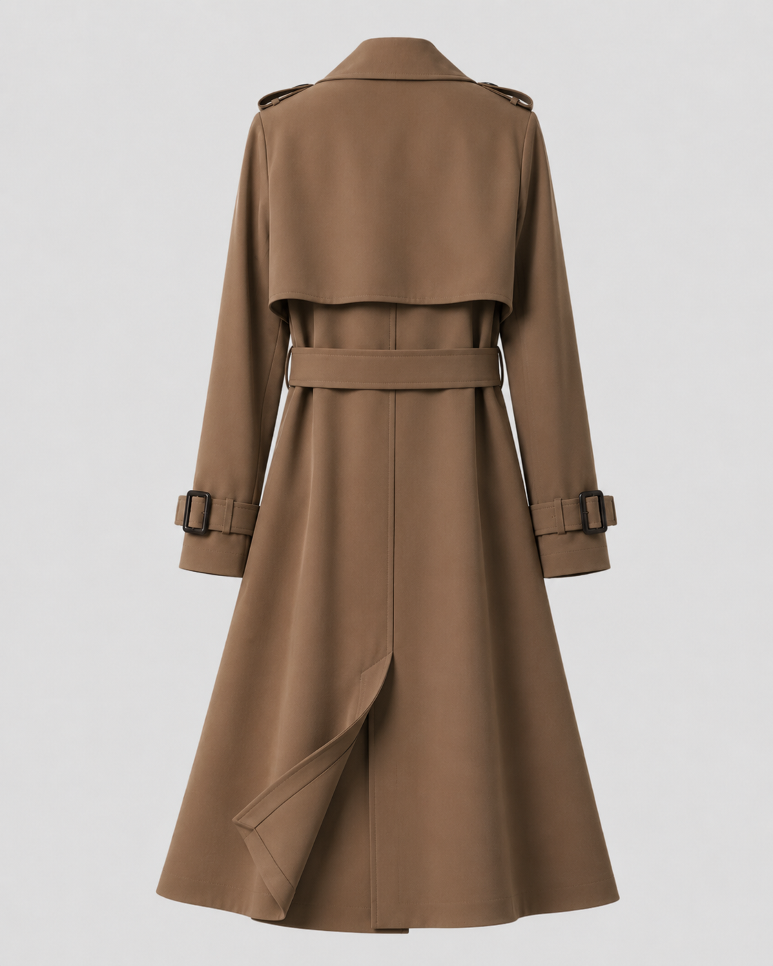 Women’s Long Belted Trench Coat – Double Breasted Style