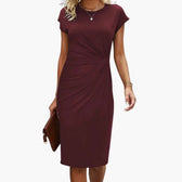 Round Neck Short Sleeve Ruched Bodycon Midi Dress 9
