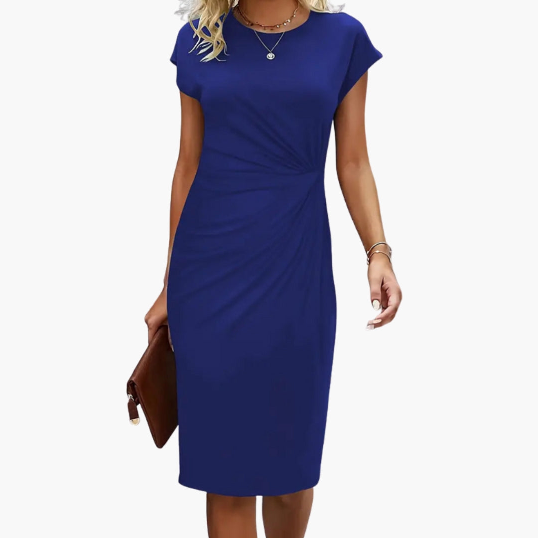 Round Neck Short Sleeve Ruched Bodycon Midi Dress 7