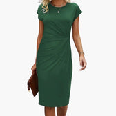 Round Neck Short Sleeve Ruched Bodycon Midi Dress 6