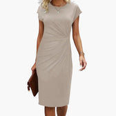 Round Neck Short Sleeve Ruched Bodycon Midi Dress 5