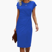Round Neck Short Sleeve Ruched Bodycon Midi Dress 3