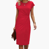 Round Neck Short Sleeve Ruched Bodycon Midi Dress 2