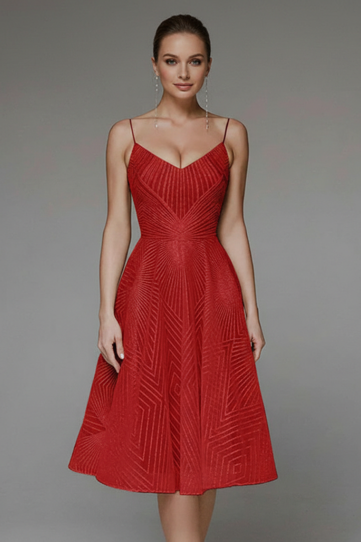 Spaghetti Strap V-Neck Fit and Flare Midi Dress 11