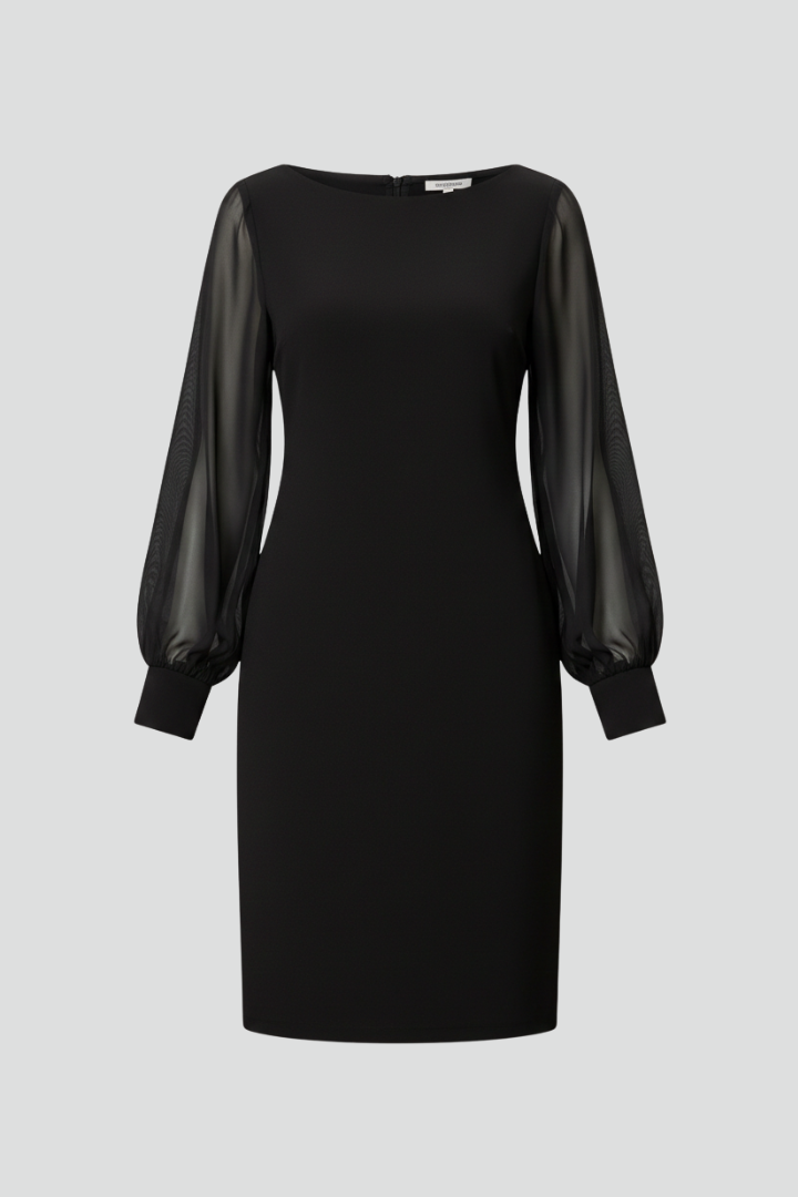Boat Neck Sheer Long Sleeve Bodycon Midi Dress