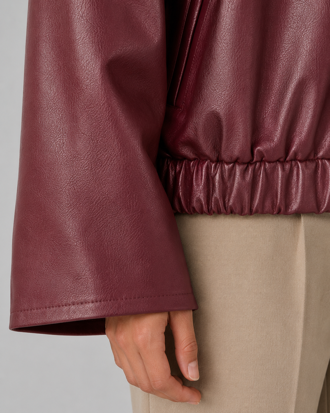 Faux Leather Zip Front Collared Cropped Jacket