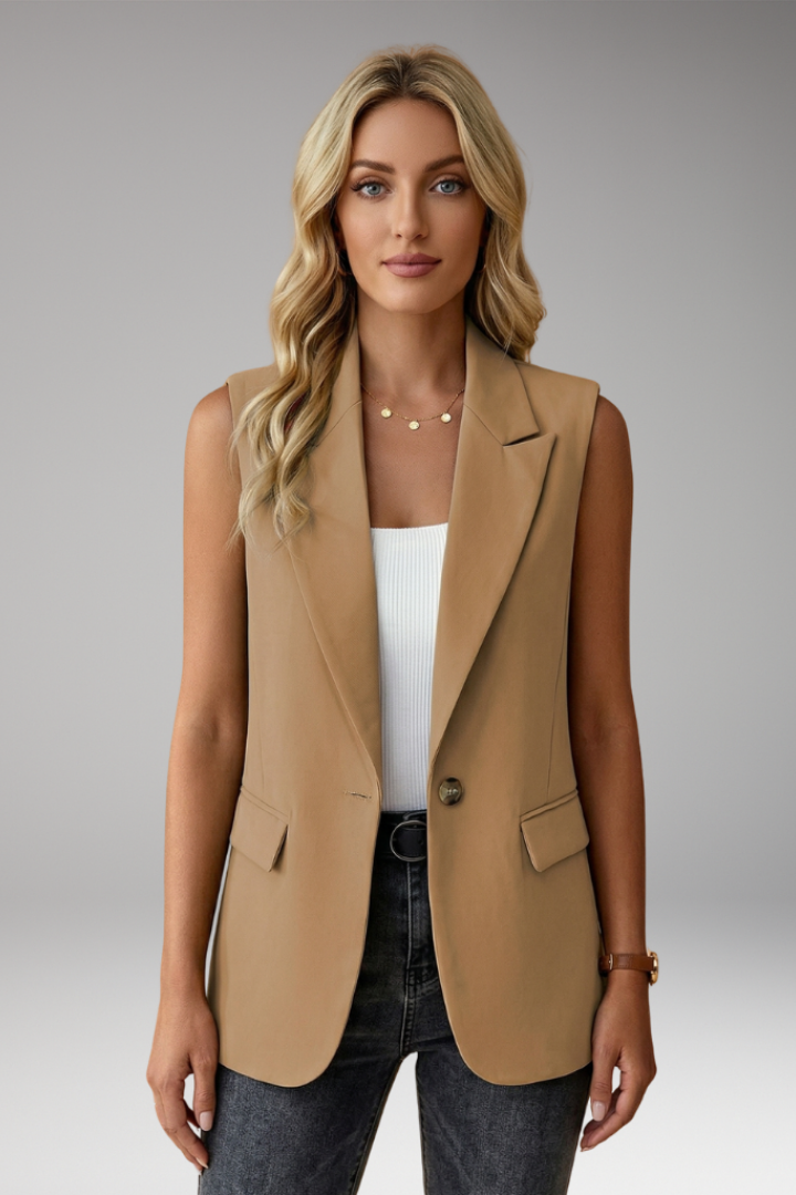 Notch Lapel Single Button Sleeveless Blazer Vest