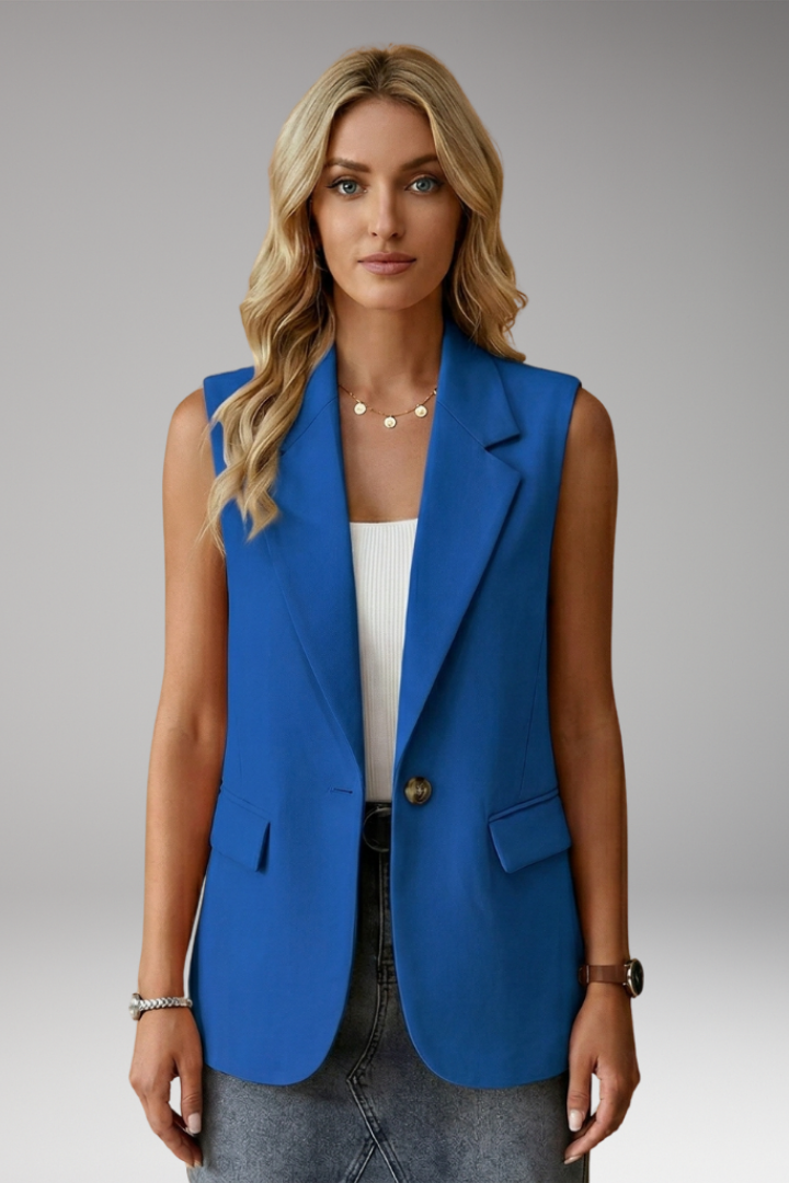 Notch Lapel Single Button Sleeveless Blazer Vest