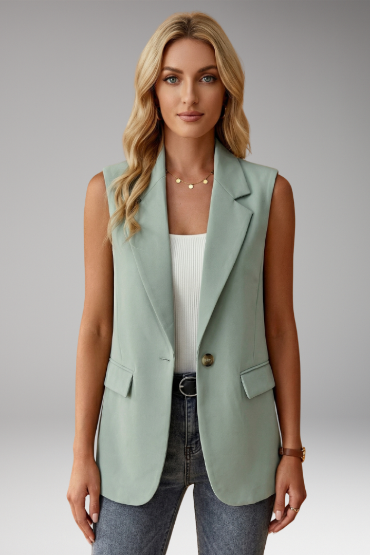Notch Lapel Single Button Sleeveless Blazer Vest