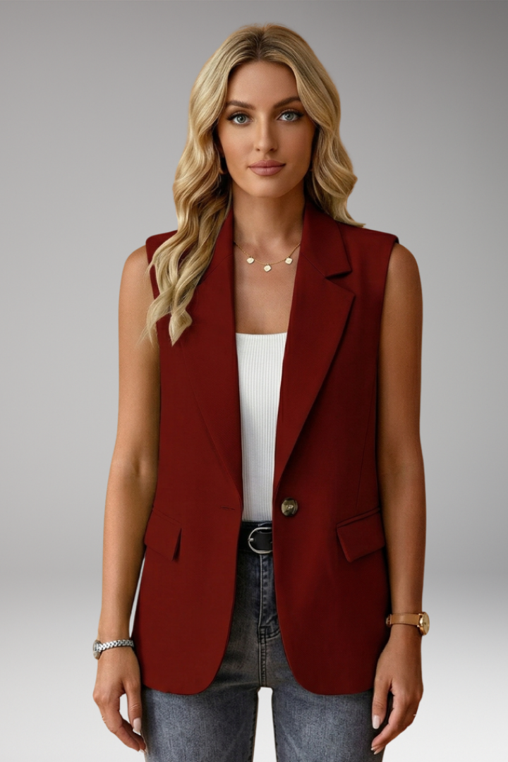 Notch Lapel Single Button Sleeveless Blazer Vest