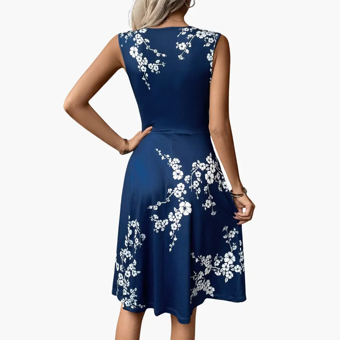 Floral V-Neck Sleeveless Twist Front A-Line Midi Dress 2