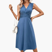 Floral V-Neck Sleeveless Twist Front A-Line Midi Dress 3