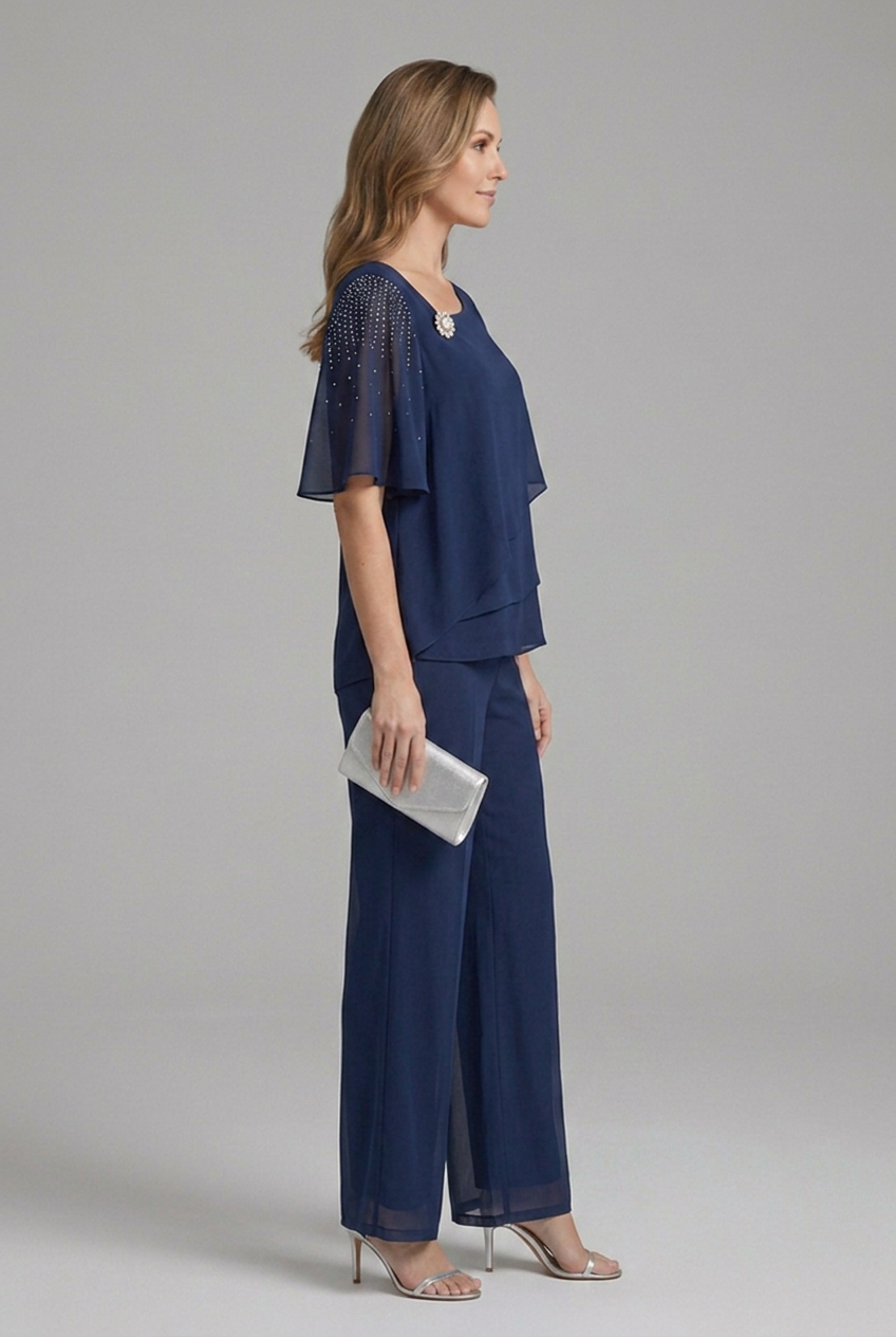 Flutter Sleeve Layered Chiffon Top and Wide Leg Pants Two Piece Set 3