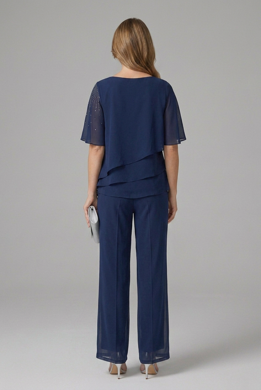 Flutter Sleeve Layered Chiffon Top and Wide Leg Pants Two Piece Set 4