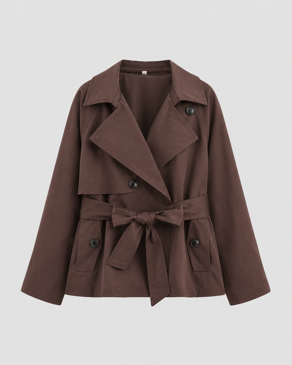 Women’s Cropped Double-Breasted Trench Coat with Tie Waist