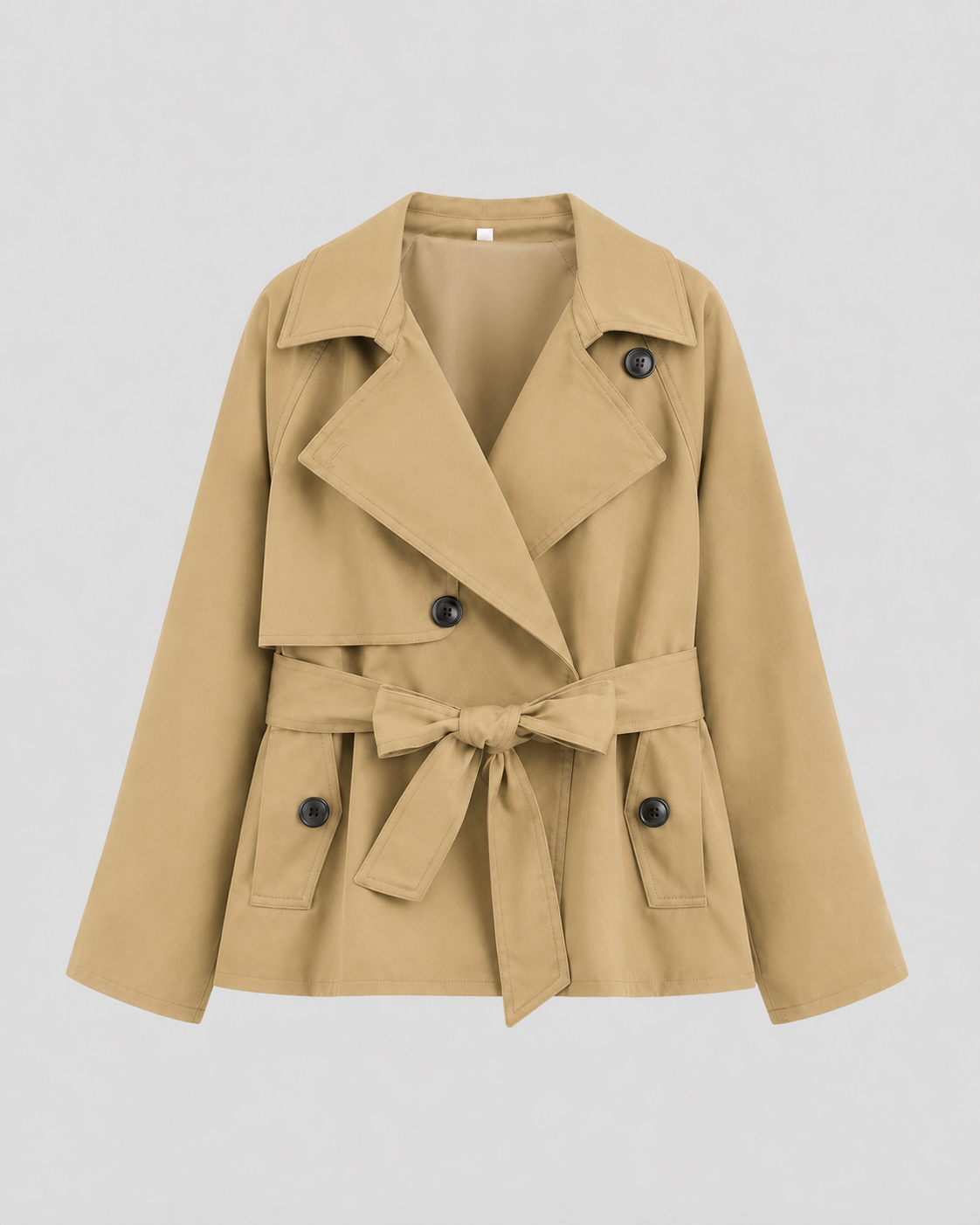 Women’s Cropped Double-Breasted Trench Coat with Tie Waist