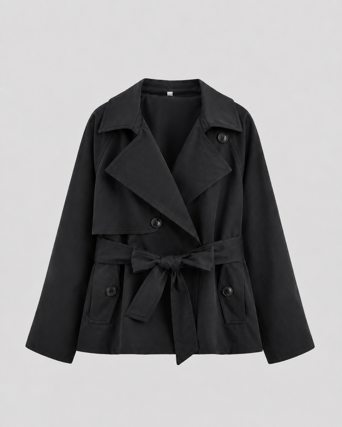 Women’s Cropped Double-Breasted Trench Coat with Tie Waist