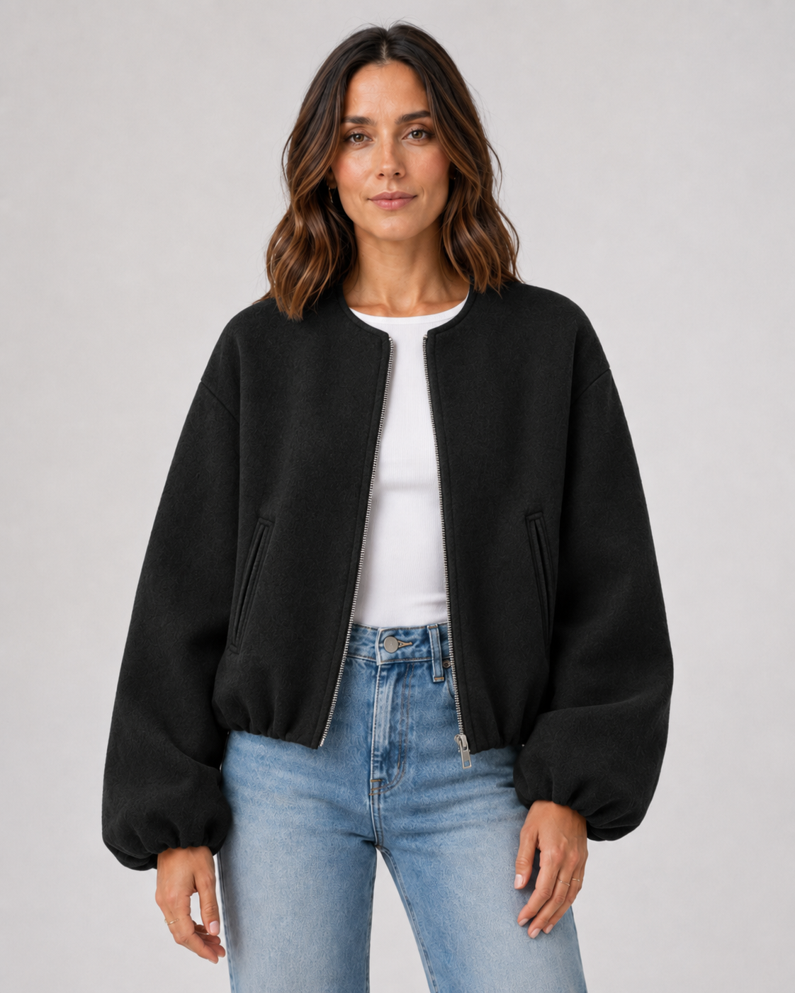 Women's Wool Blend Cropped Bomber Jacket