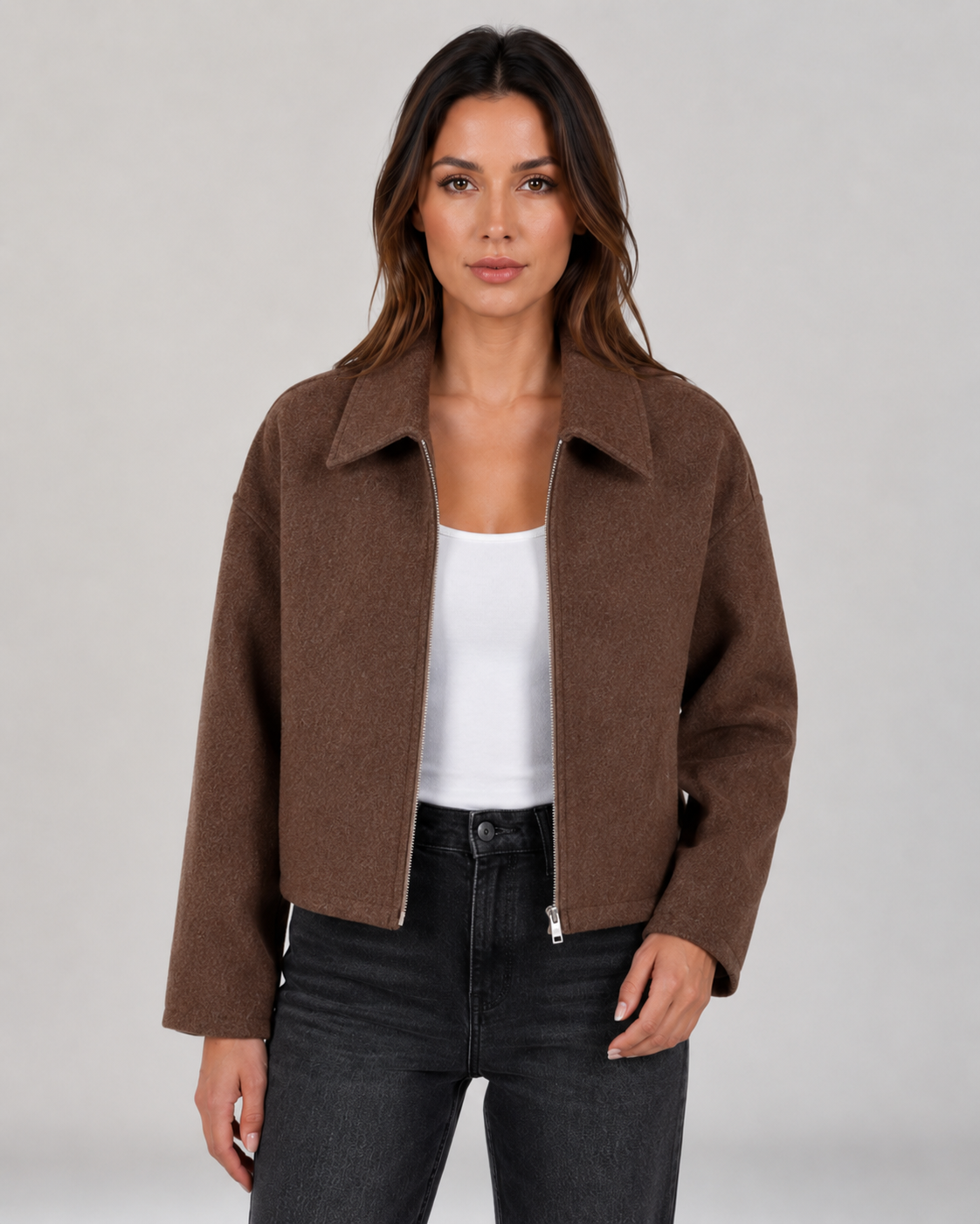 Women's Cropped Zip-Up Jacket with Collar