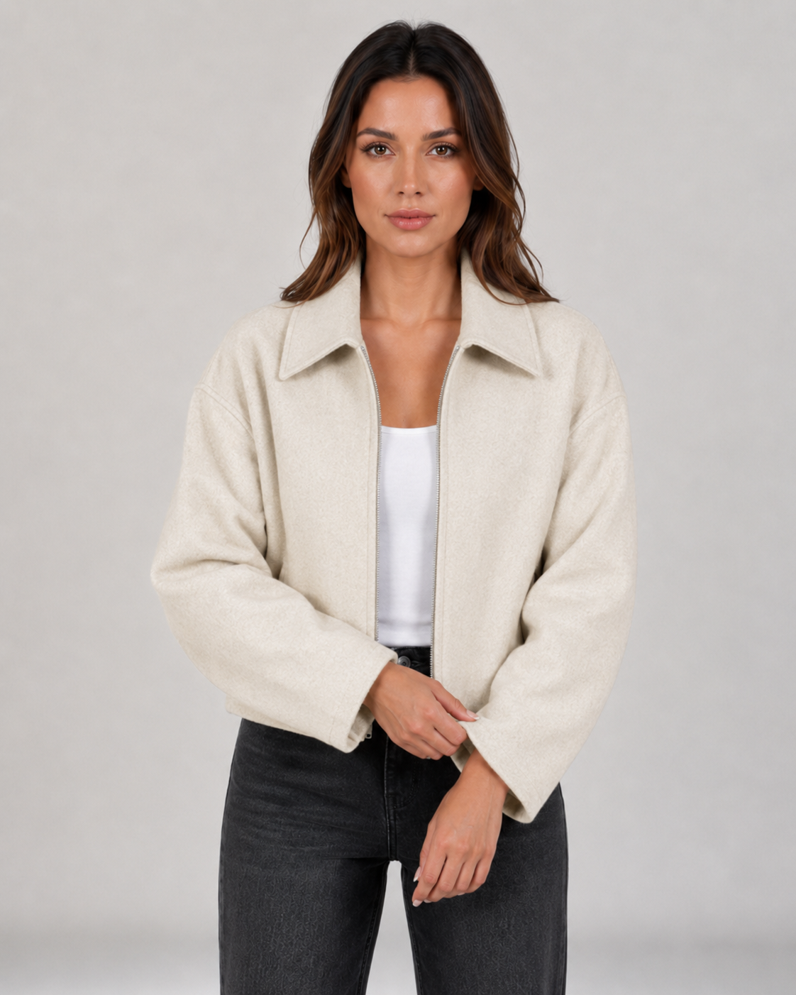 Women's Cropped Zip-Up Jacket with Collar