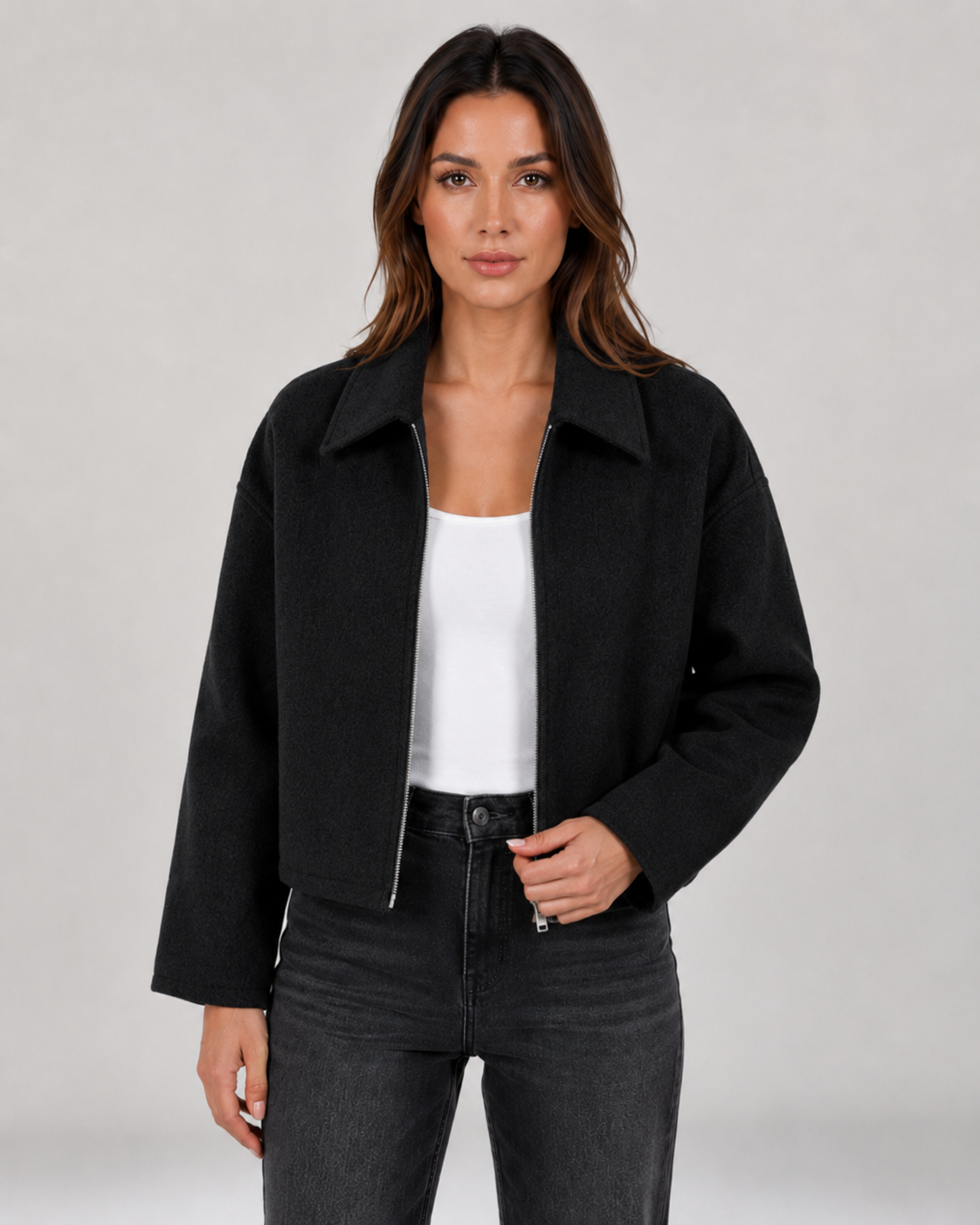Women's Cropped Zip-Up Jacket with Collar