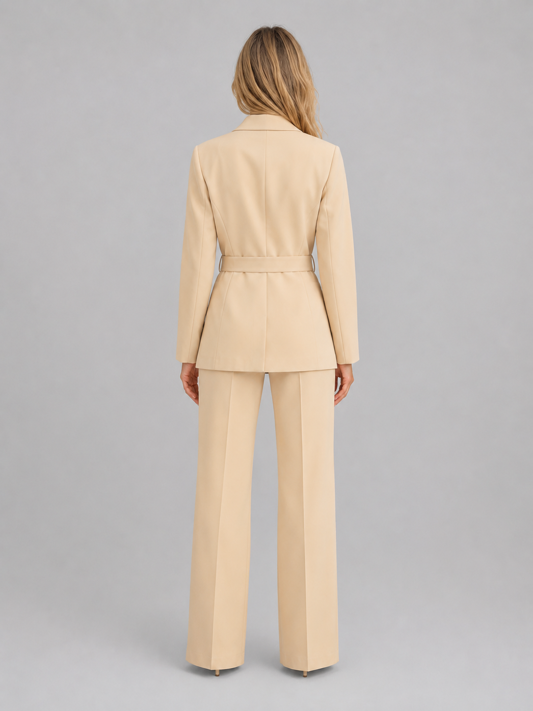 Women's Belted Blazer & Wide Leg Pant Suit Set – Business Casual Workwear