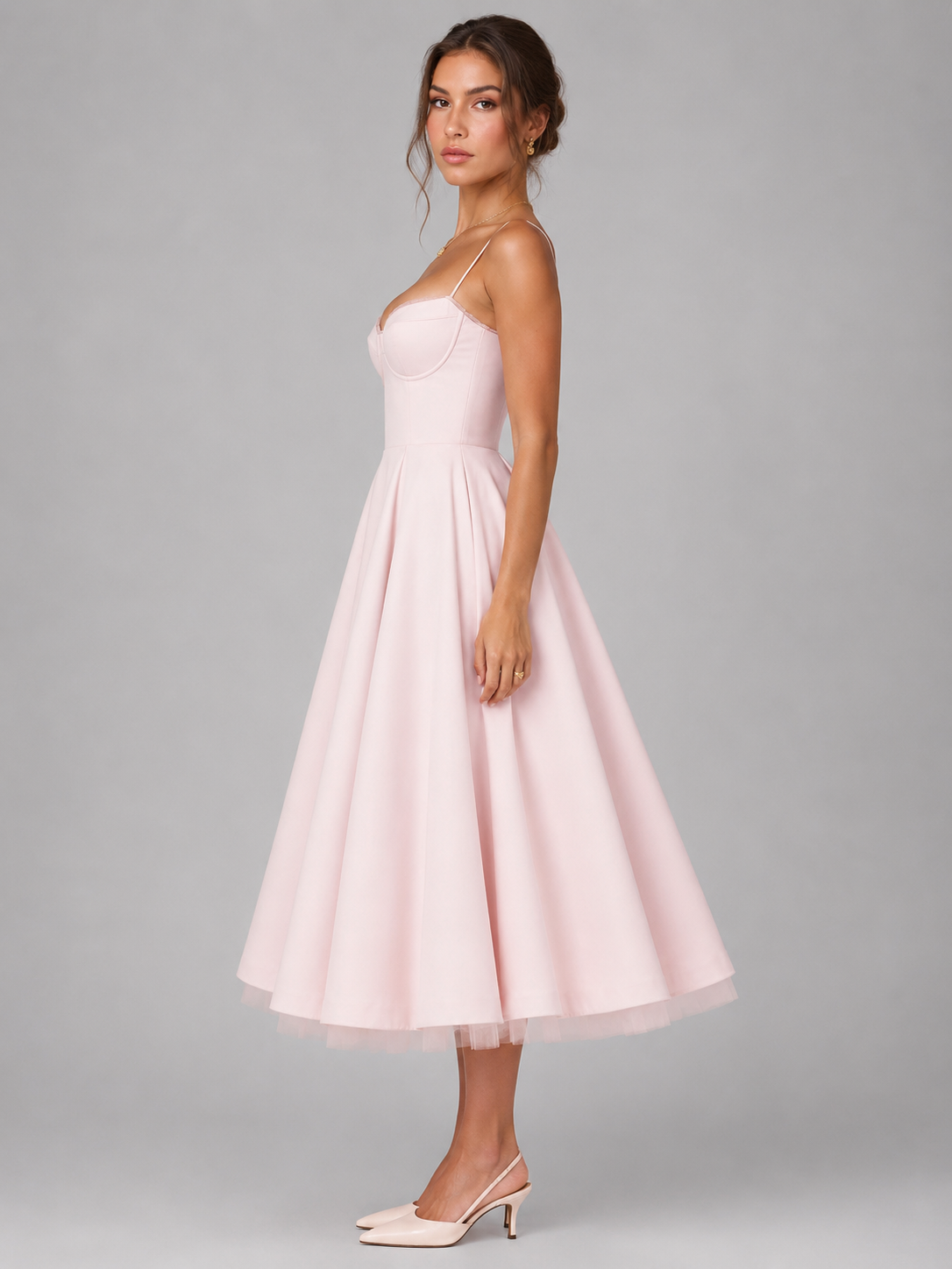 Women's Corset Midi Dress Strapless Full Skirt Occasion Dress