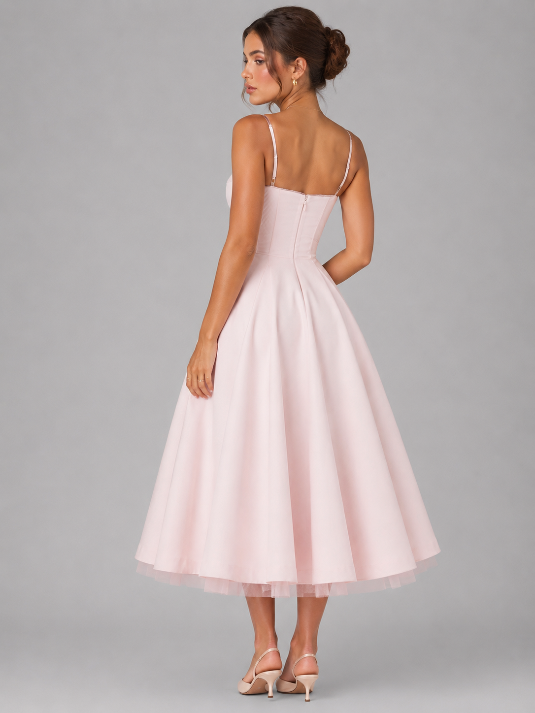 Women's Corset Midi Dress Strapless Full Skirt Occasion Dress