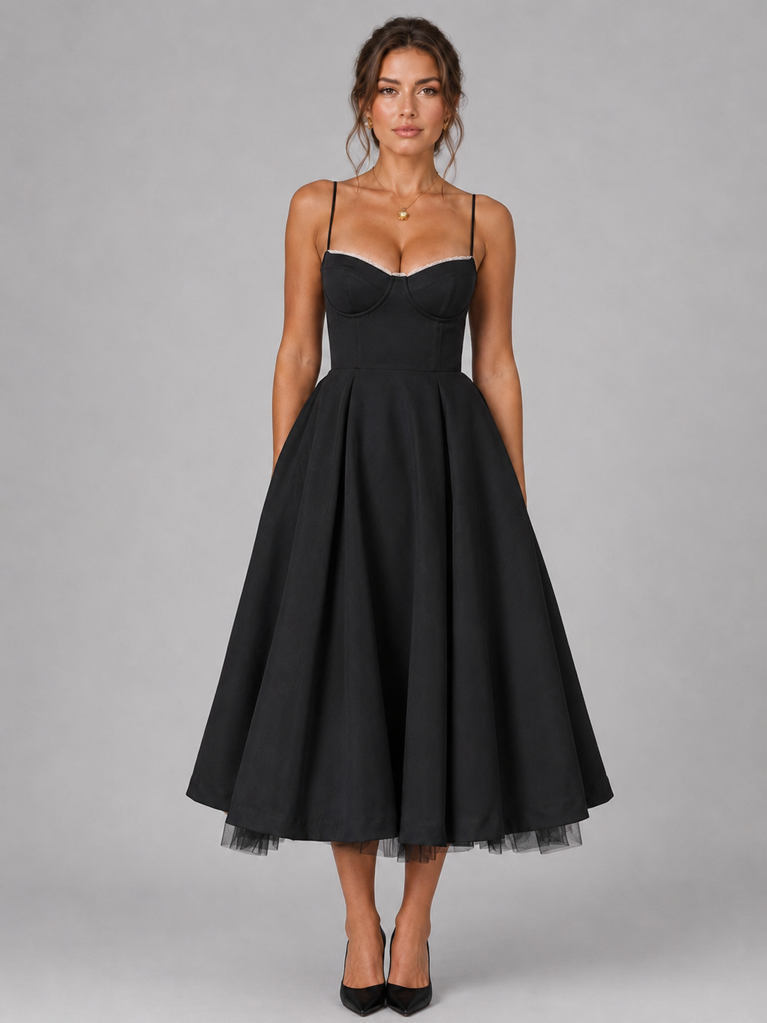 Women's Corset Midi Dress Strapless Full Skirt Occasion Dress
