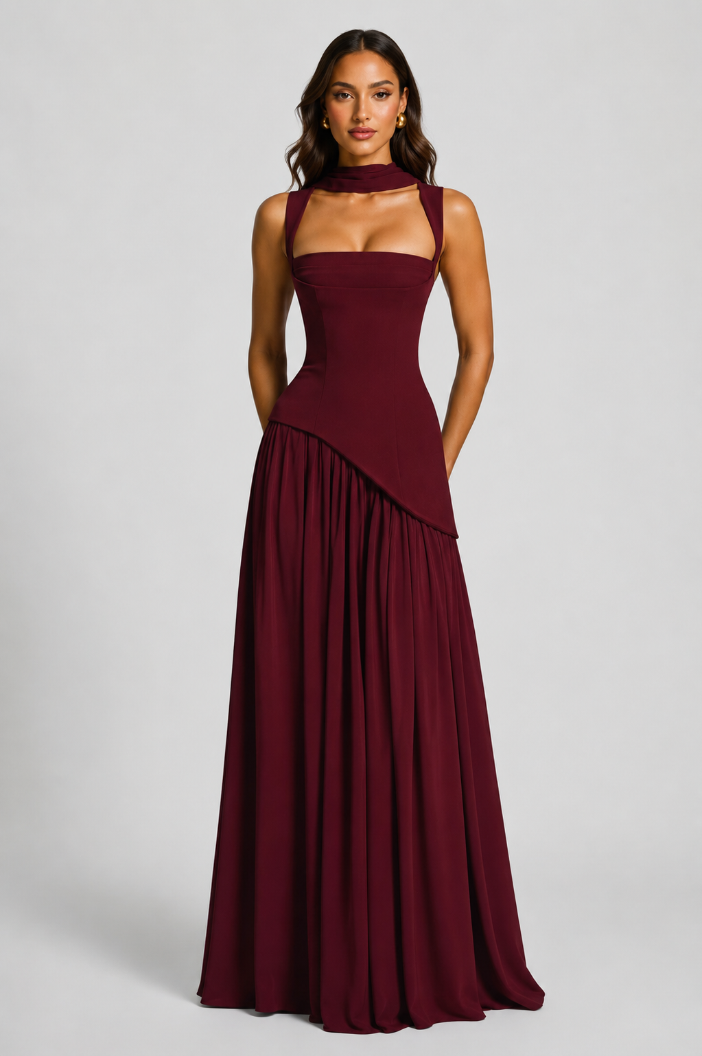 Women's One Shoulder Maxi Dress High Side Slit Elegant Fit