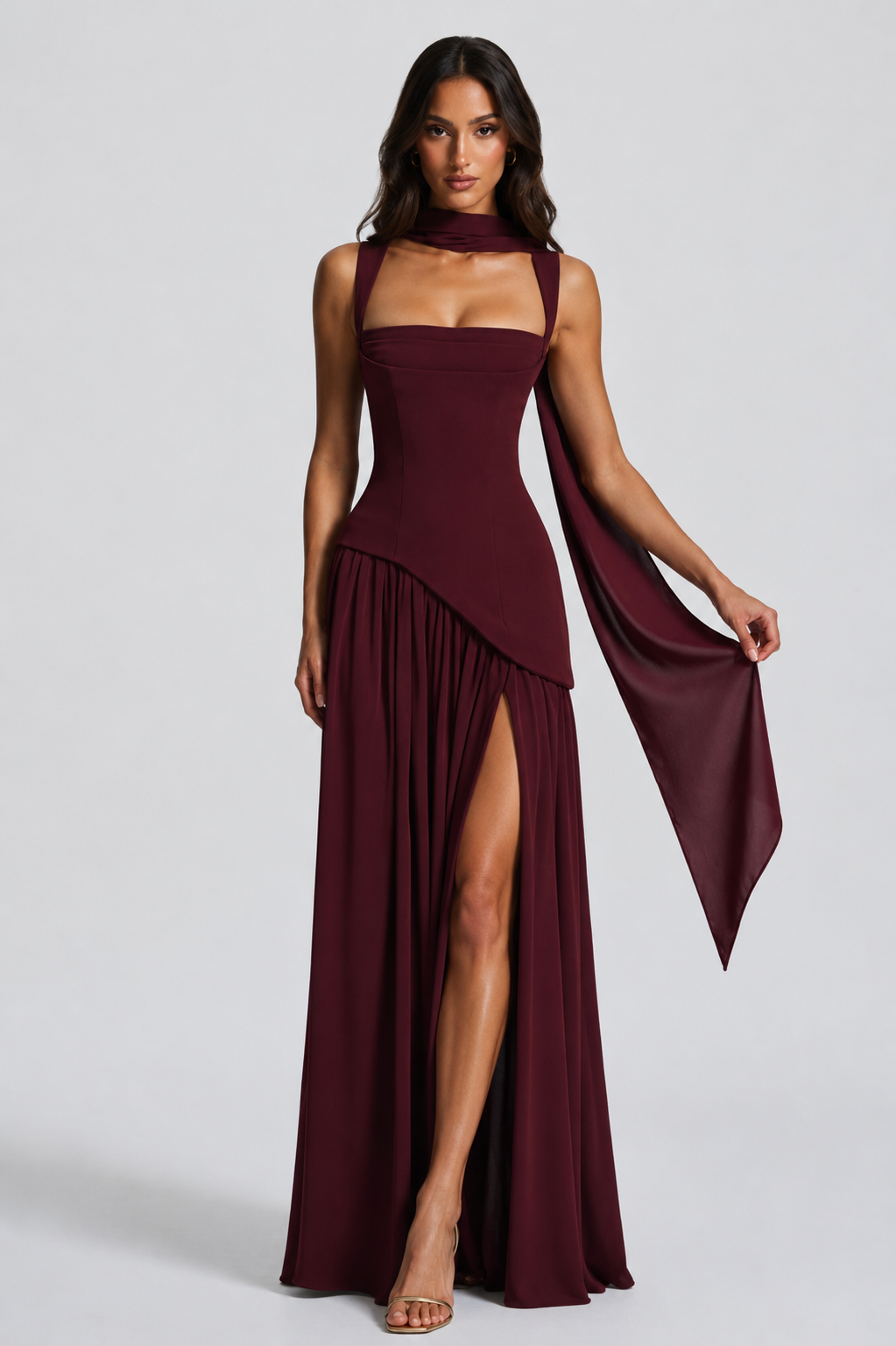 Women's One Shoulder Maxi Dress High Side Slit Elegant Fit
