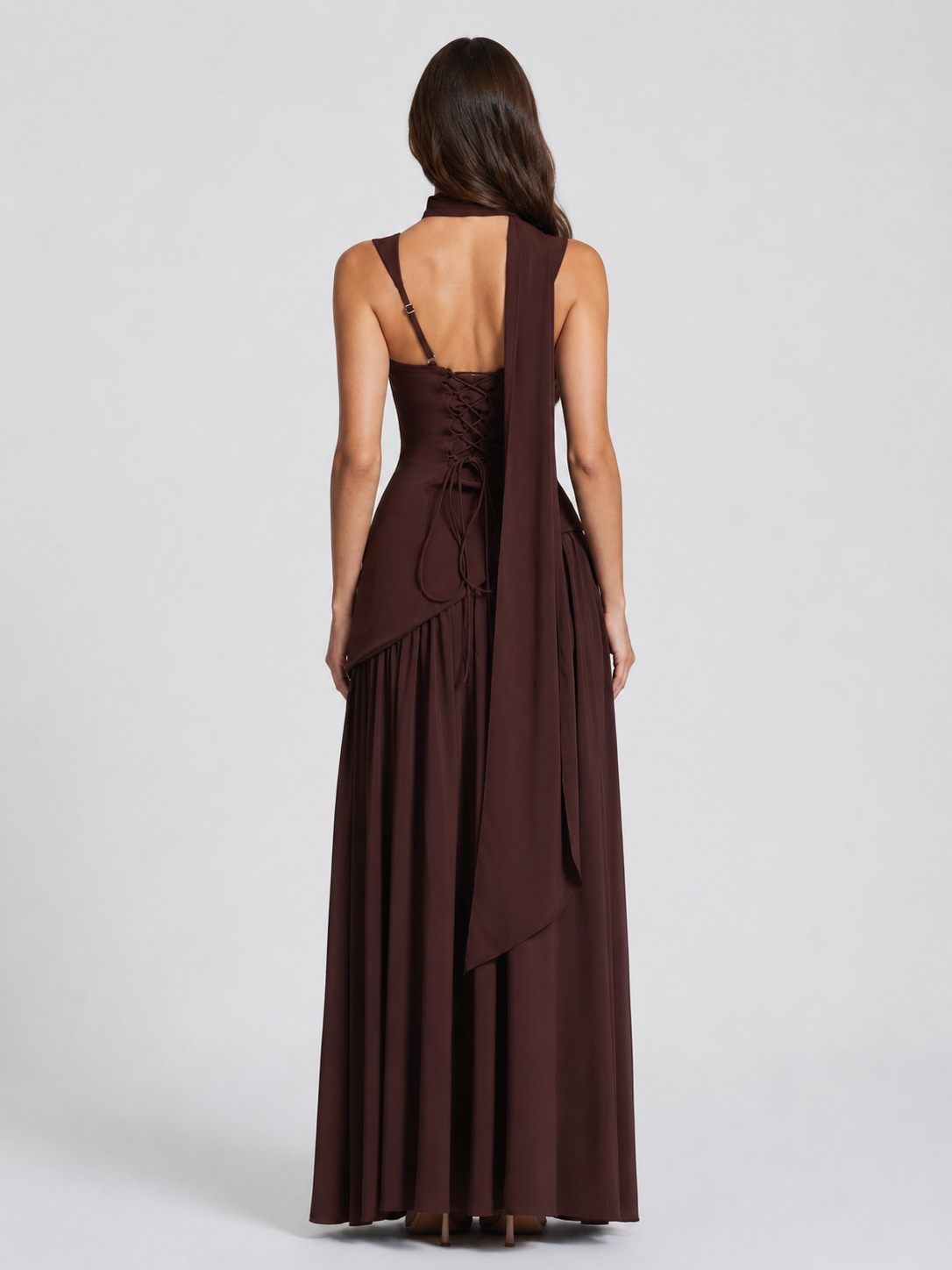 Women's One Shoulder Maxi Dress High Side Slit Elegant Fit