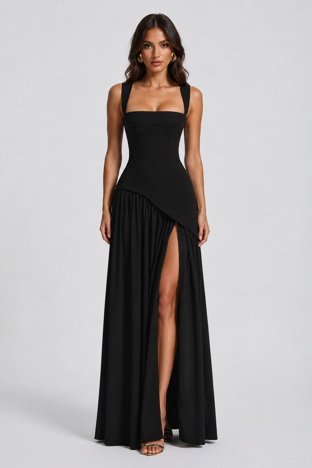 Women's One Shoulder Maxi Dress High Side Slit Elegant Fit