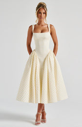 Gingham Square Neck Fit and Flare Midi Dress 4