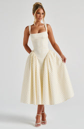 Gingham Square Neck Fit and Flare Midi Dress 5