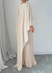High Neck Cape Overlay Pleated Maxi Dress 2
