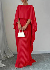 High Neck Cape Overlay Pleated Maxi Dress 4