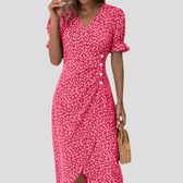 Floral V-Neck Short Sleeve Wrap Midi Dress 6