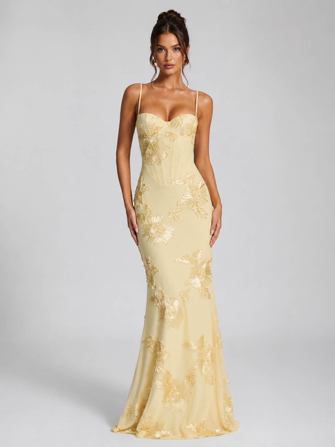 Women's Floral Embroidered Corset Maxi Dress Formal Evening Gown