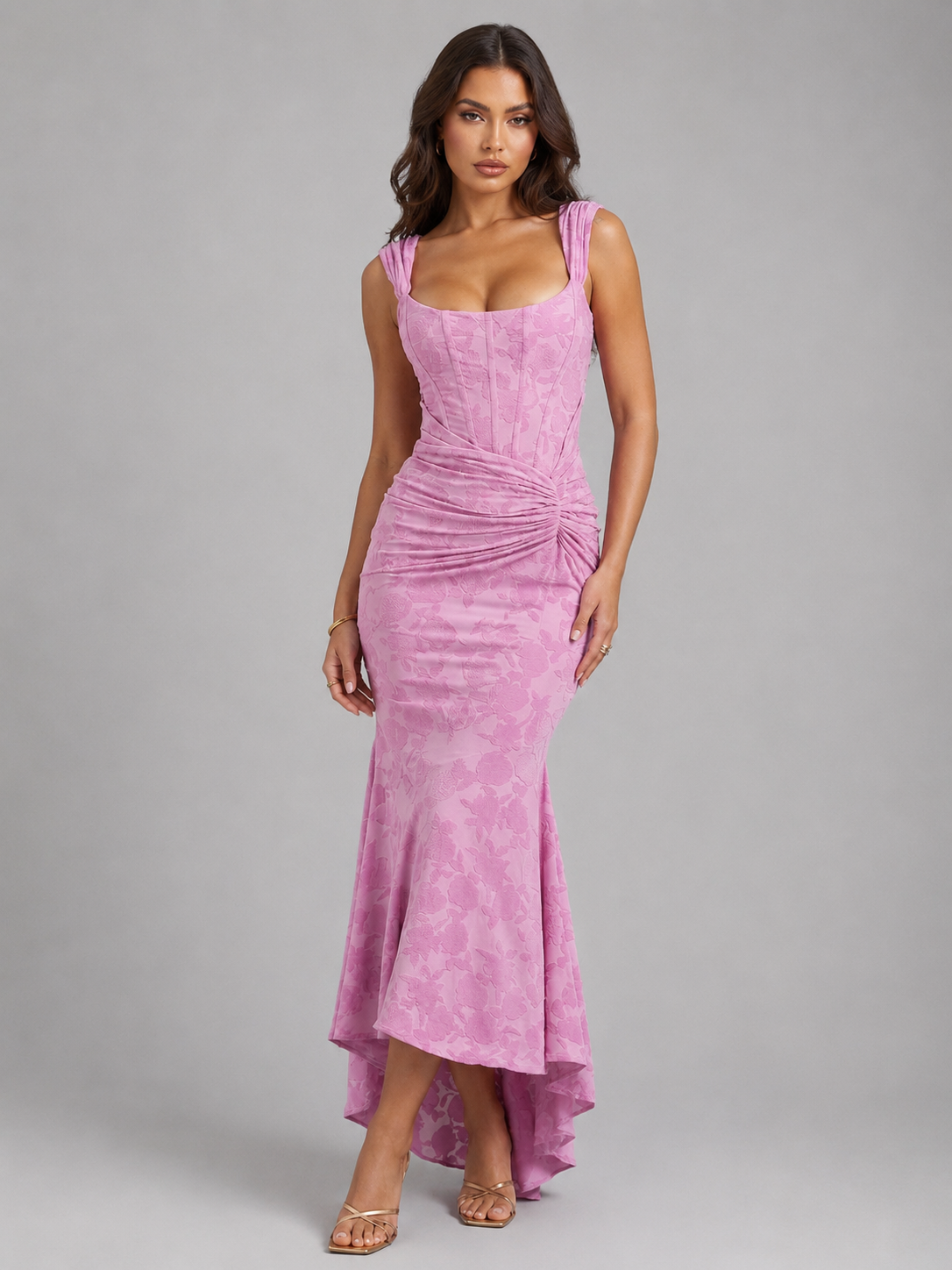 Women’s Floral Corset Maxi Dress – Wedding Guest Dress