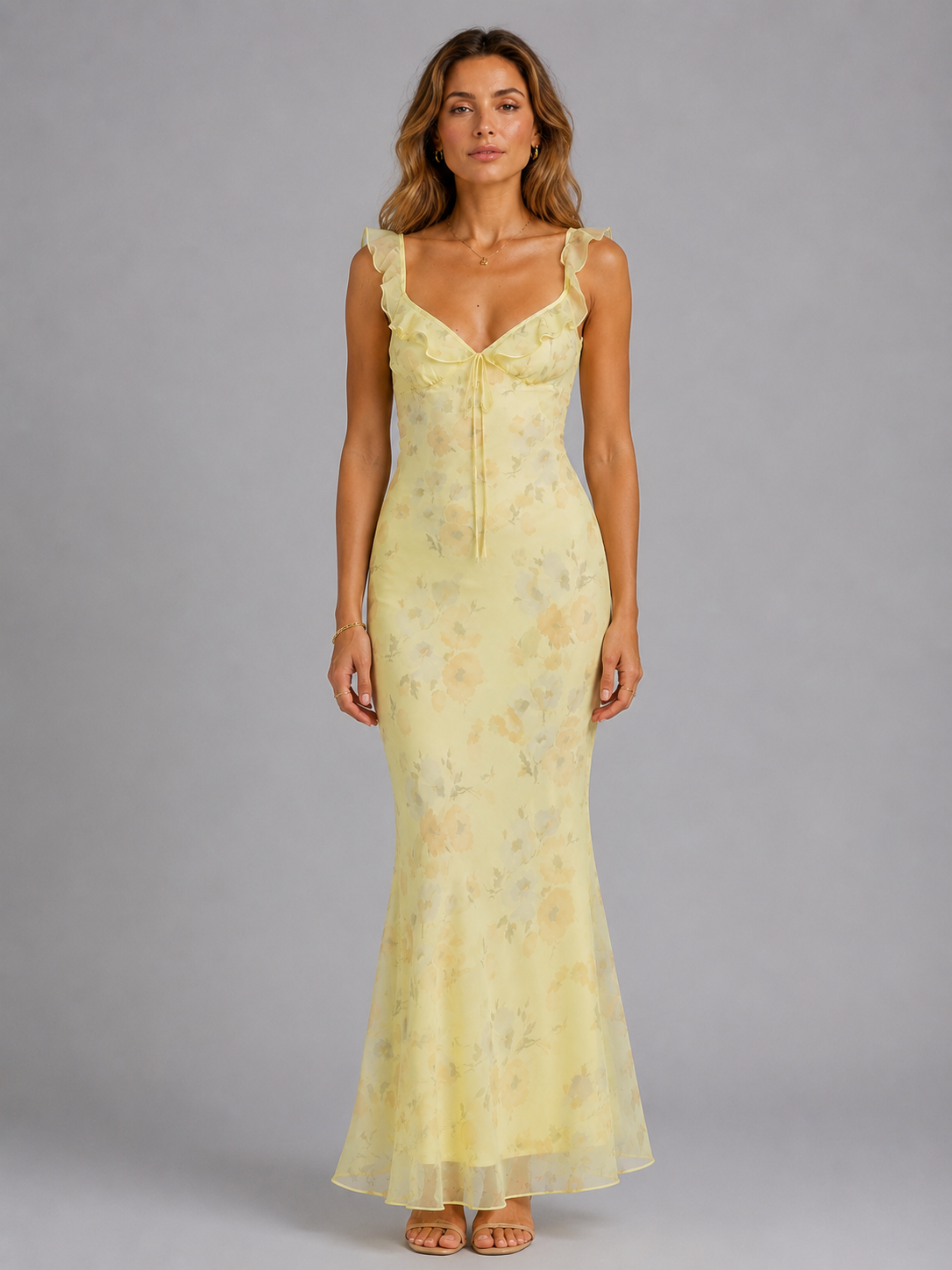 Women’s Floral Ruffle Strap Maxi Dress – Summer Occasion Fit