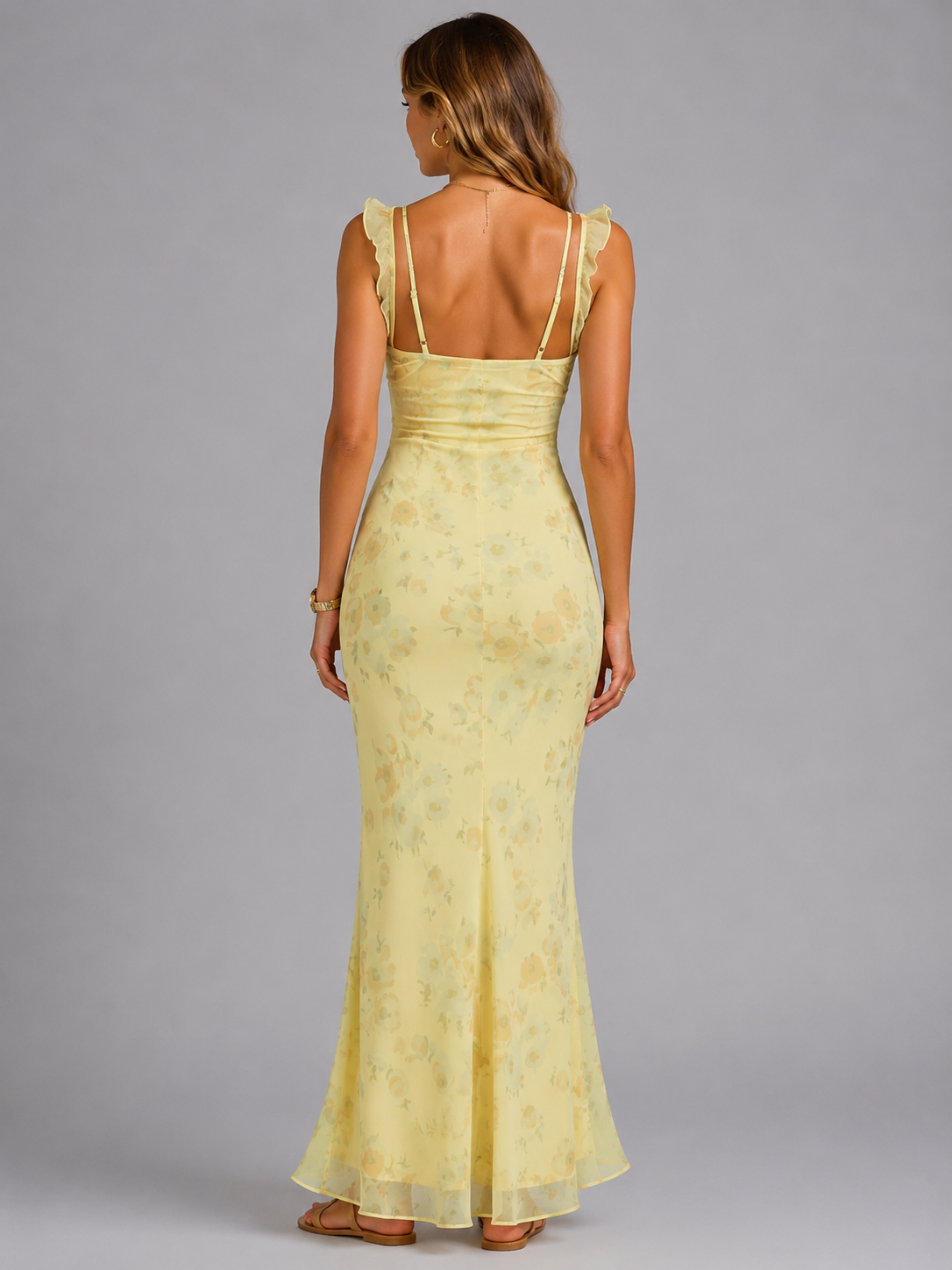 Women’s Floral Ruffle Strap Maxi Dress – Summer Occasion Fit